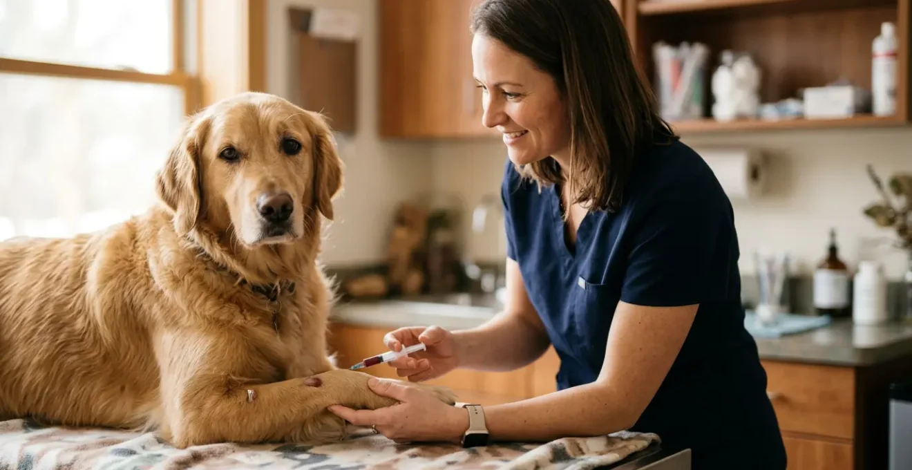 Vétérinaire effectuant un prélèvement sanguin sur un animal de compagnie dans une clinique moderne
