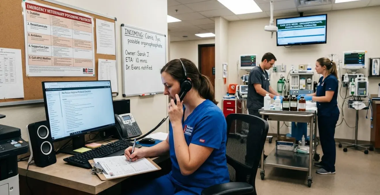 Protocole d'urgence vétérinaire avec assistance téléphonique et coordination des soins pour intoxication animale