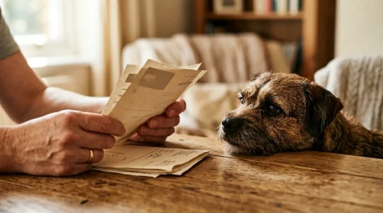 Propriétaire d'animal examinant différentes options d'assurance pour son compagnon