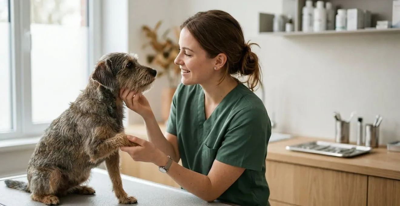 Propriétaire d'animal avec son compagnon lors d'une visite vétérinaire préventive