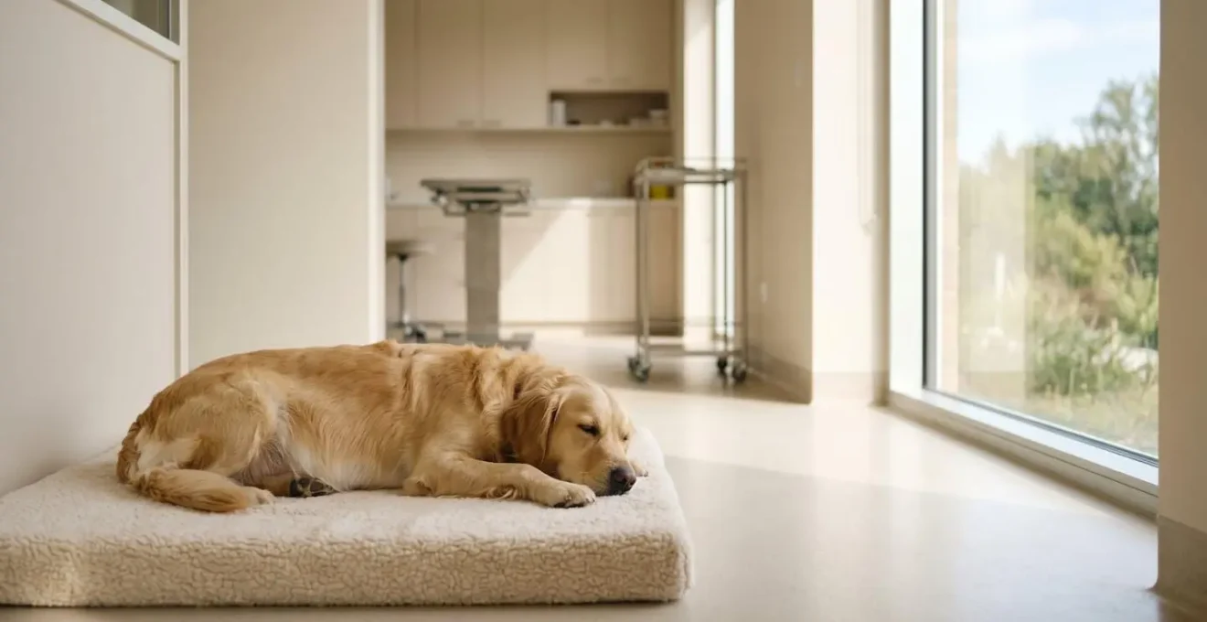 Chienne en gestation recevant des soins vétérinaires préventifs, symbolisant la protection de l'option élevage