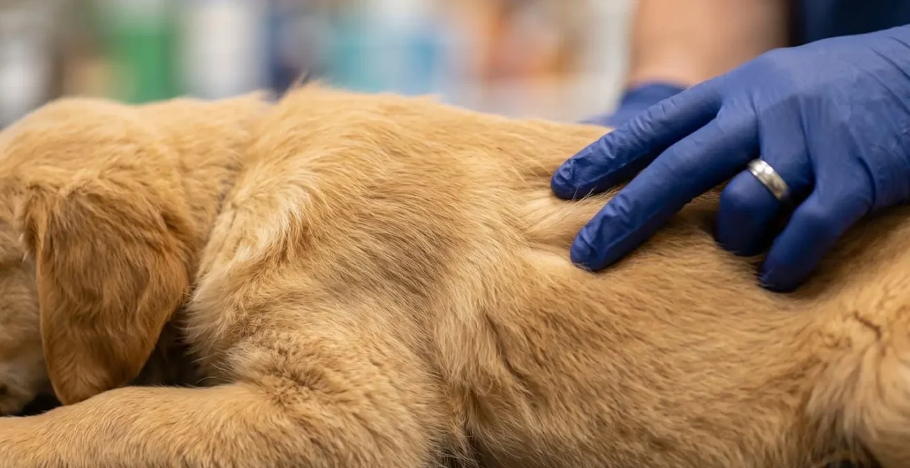 Chiot en bonne santé lors d'un examen vétérinaire préventif