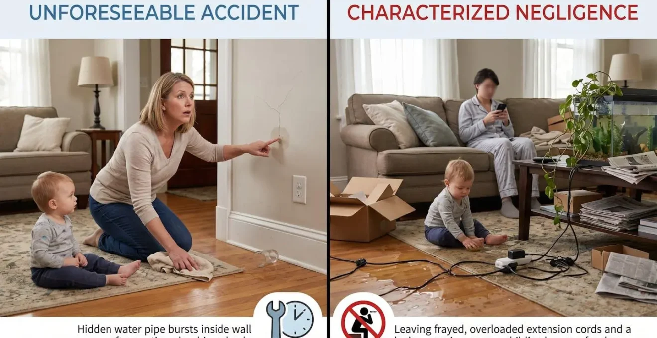 Distinction visuelle entre accident imprévisible et négligence caractérisée dans la sécurisation de l'environnement domestique