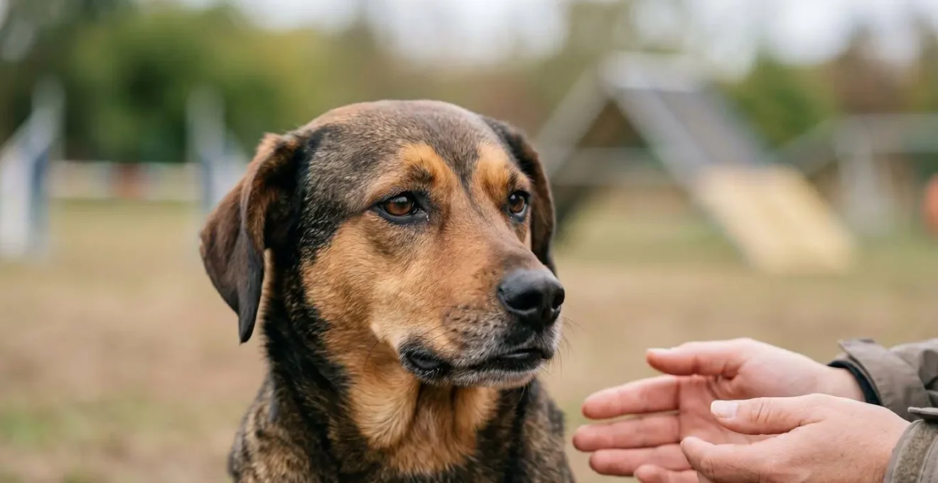 Éducateur canin enseignant à un propriétaire comment reconnaître les signaux d'apaisement de son chien