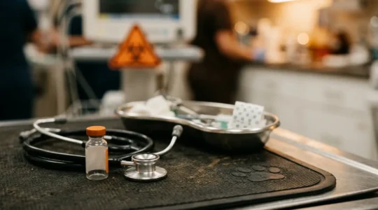 Intoxication animale domestique avec produits toxiques du quotidien nécessitant une prise en charge vétérinaire d'urgence