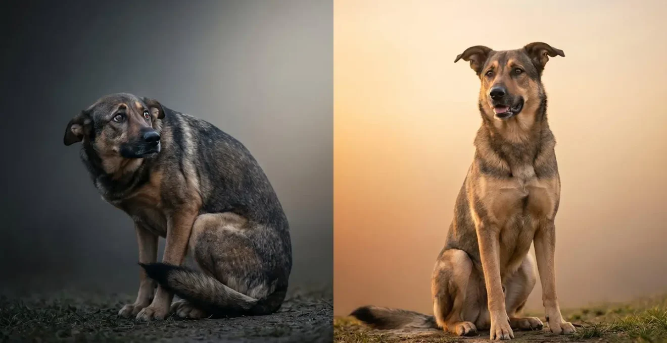 Comparaison visuelle entre méthode positive et traditionnelle d'éducation canine