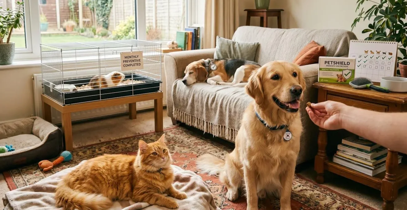 Plusieurs animaux de compagnie dans un foyer bénéficiant de traitements préventifs antiparasitaires