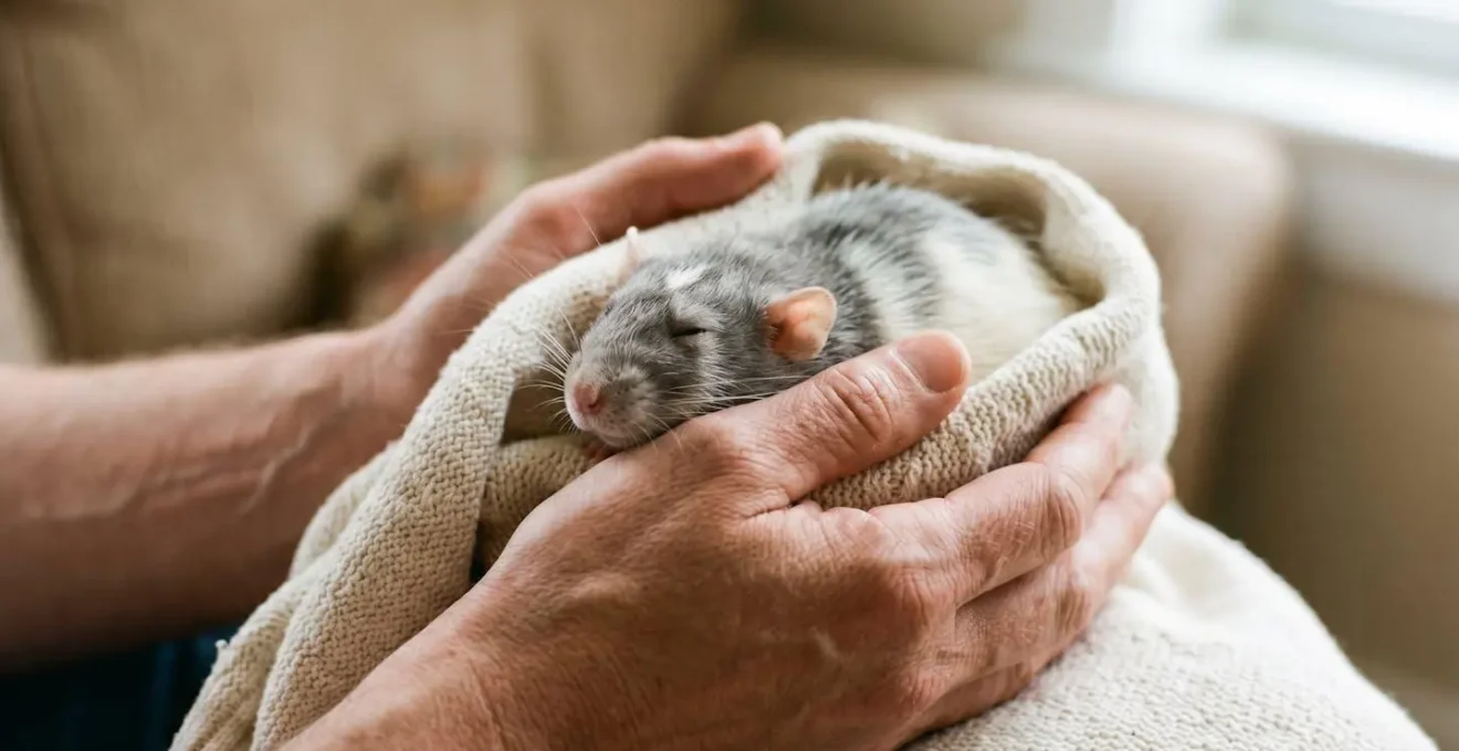 Rat domestique recevant des soins de confort dans un environnement chaleureux