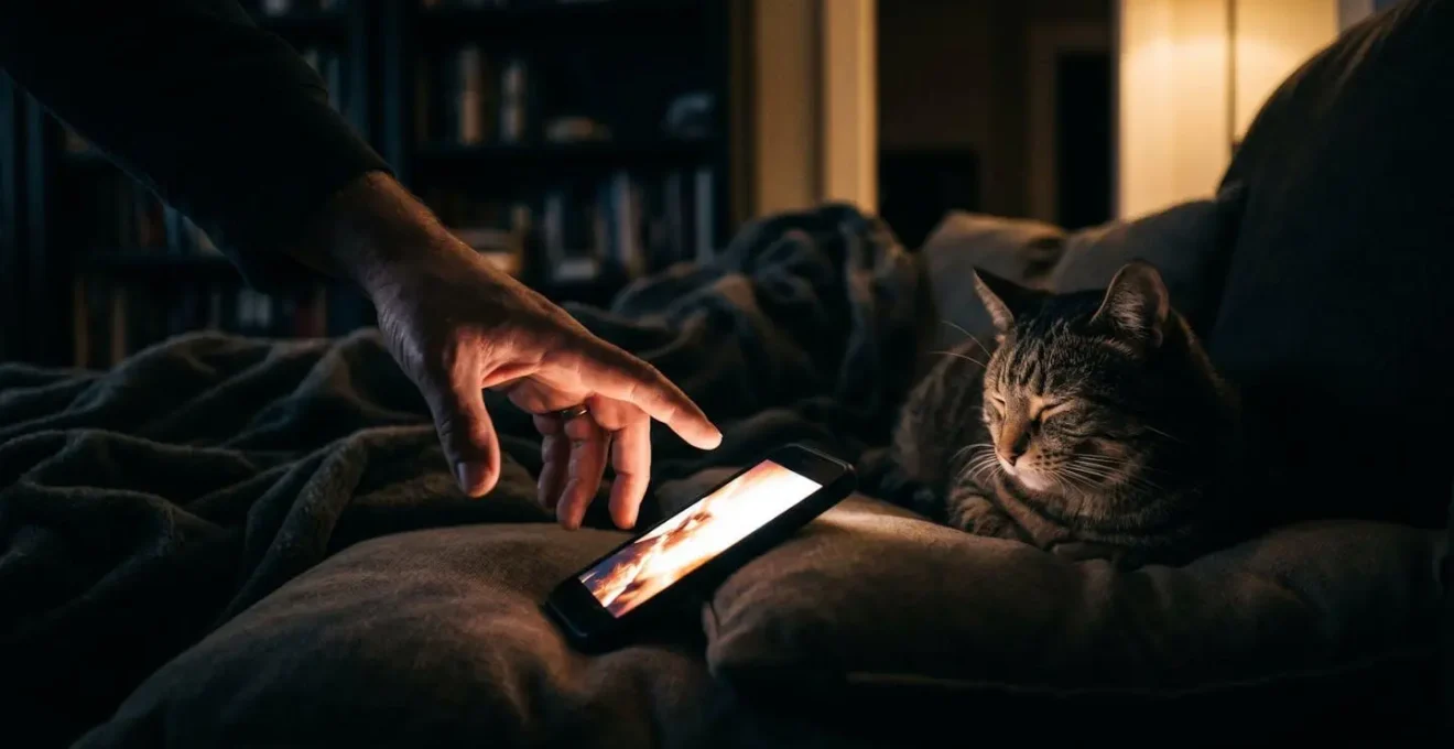Propriétaire appelant l'assistance vétérinaire la nuit avec son chat