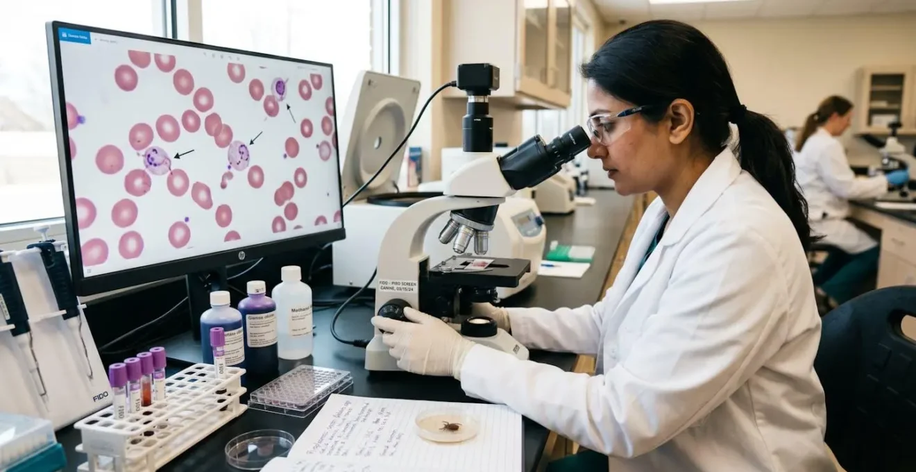 Analyse vétérinaire en laboratoire pour le dépistage de la piroplasmose après morsure de tique