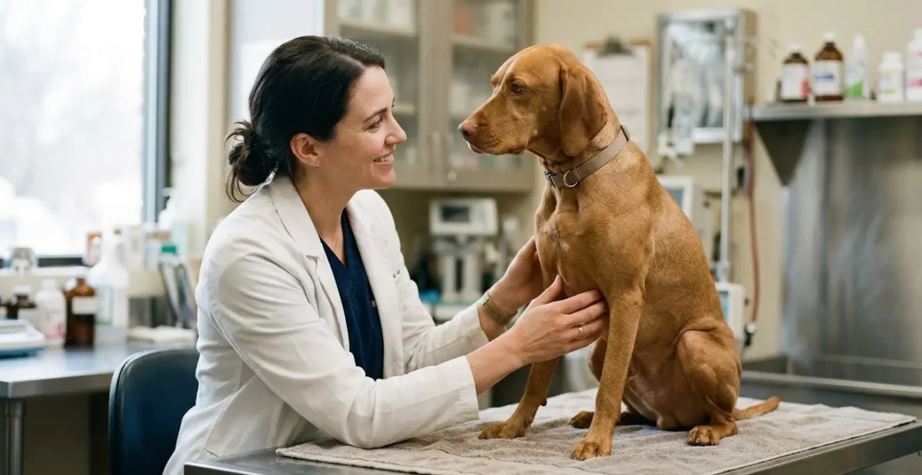 Vétérinaire examinant attentivement un chien lors d'une consultation préventive de santé